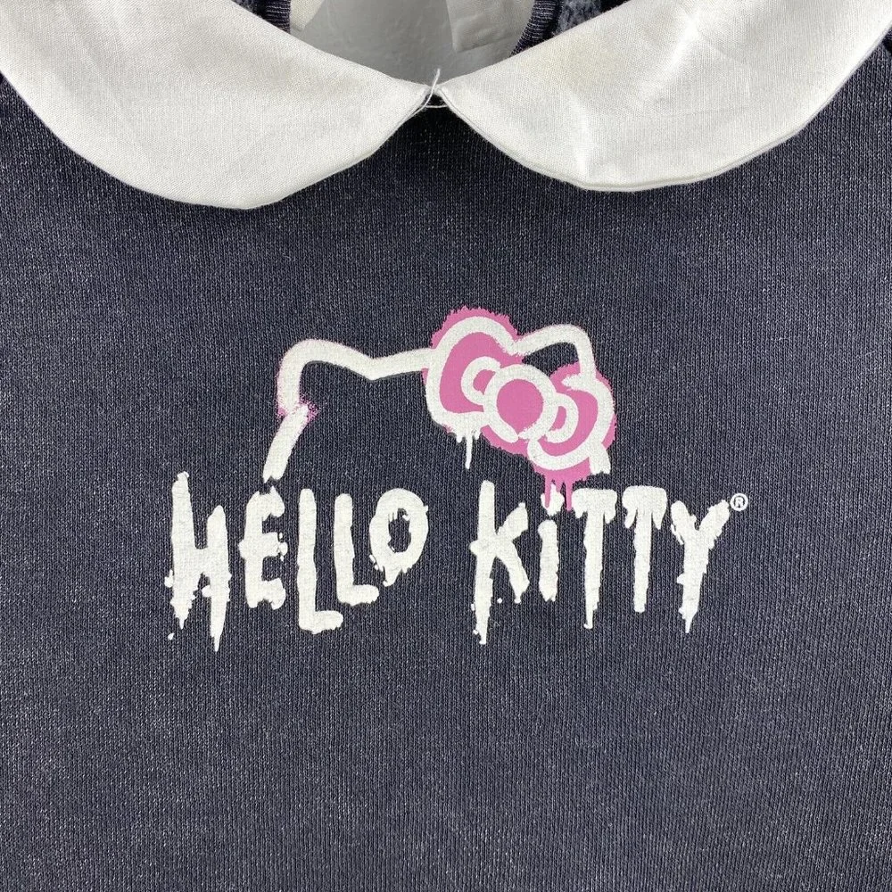 Hello Kitty & Friends Forever 21 Collar Sweatshirt Distress Black Pullover 11-12